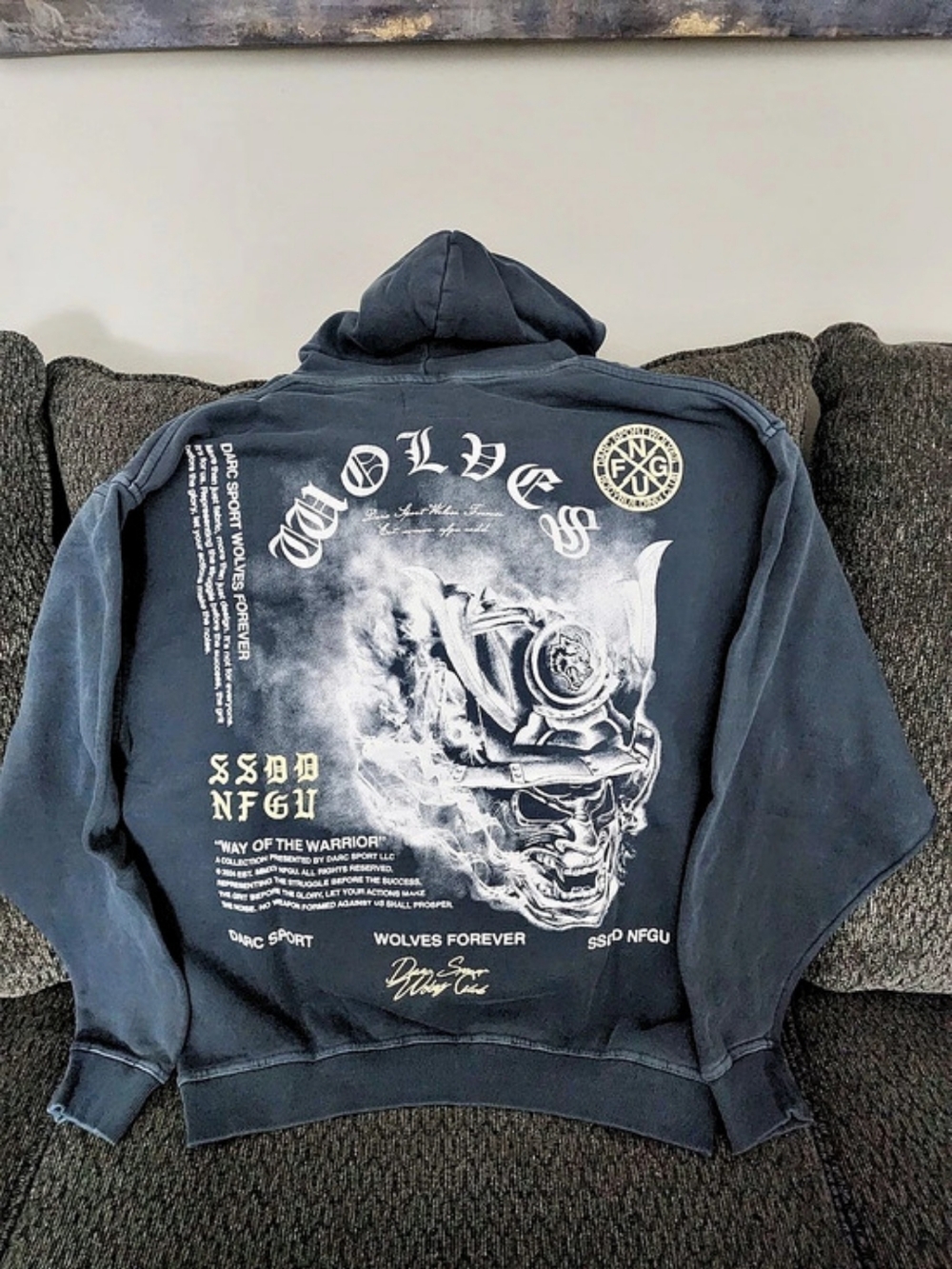 Darc Sport The Way of the Samurai Vintage Patchwork Hoodie Blue Large NWT